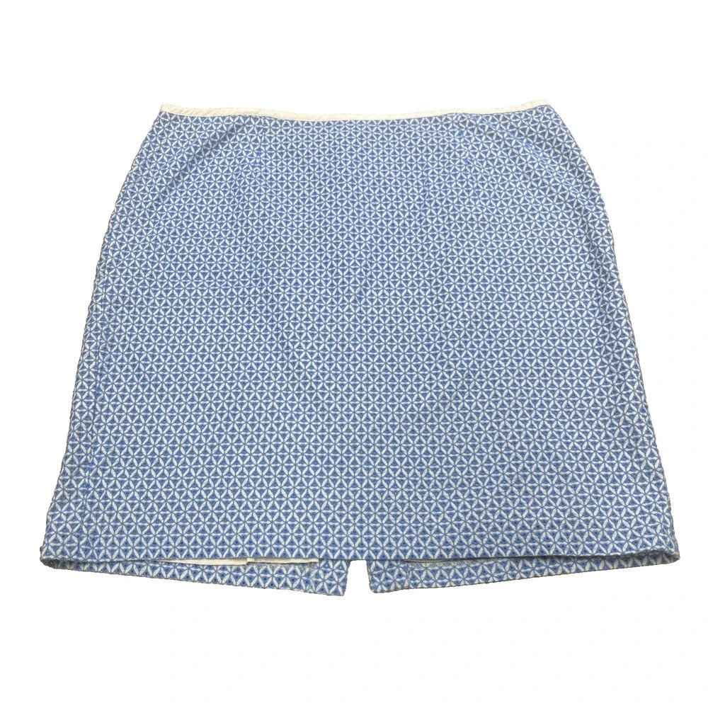 Talbots Womens 22W Navy Blue Geometric Stretch Cotton Pencil Skirt Cottage